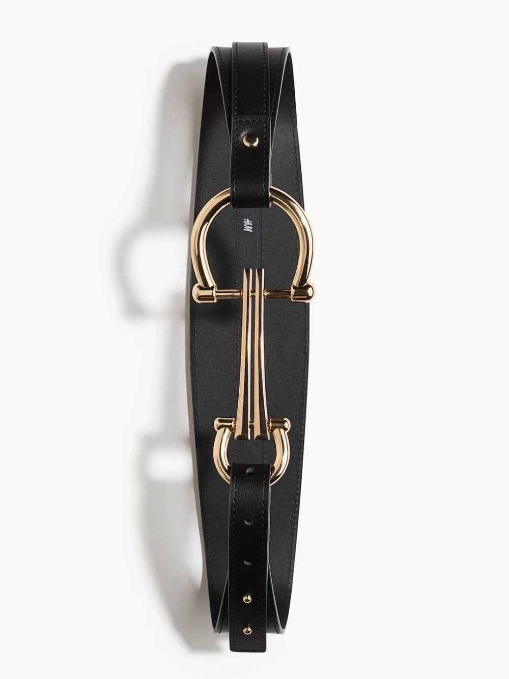NWT H&M Waist Belt With Gold Tone Metal Horsebait Detail. Sz S (black)